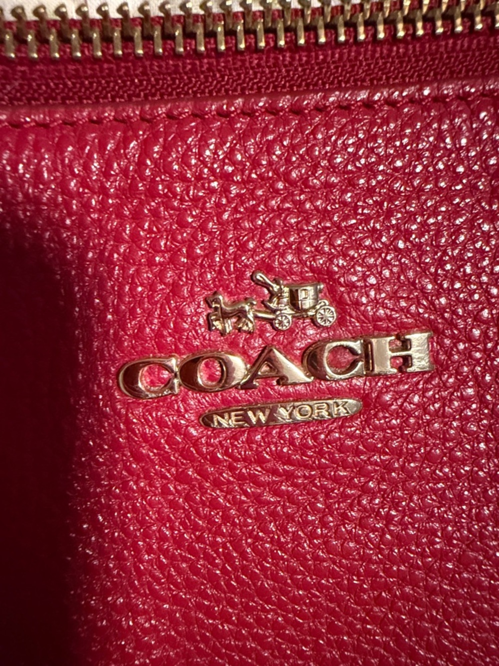 Coach Red Pebbled Leather Tote with Exterior Pockets - Picture 2 of 6